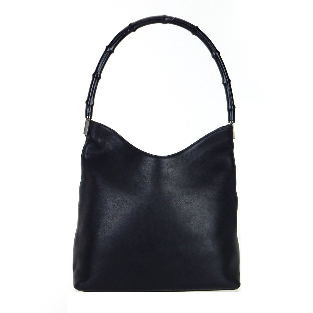 GUCCI Bamboo Handled Black Leather Bucket Shoulder Bag